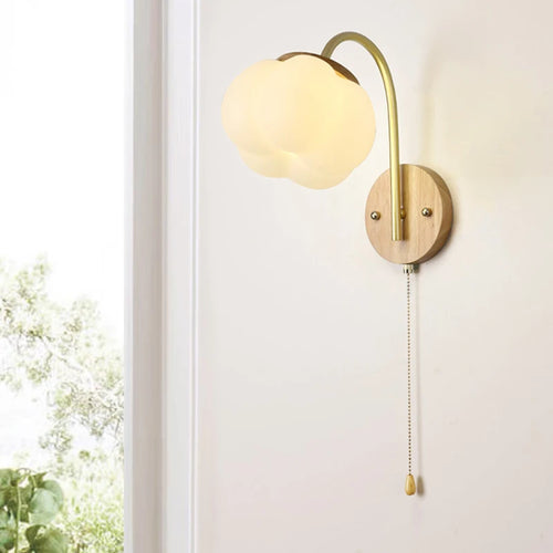 applique murale nordique en bois avec cordon interrupteur design coton - vue 5 sur 14