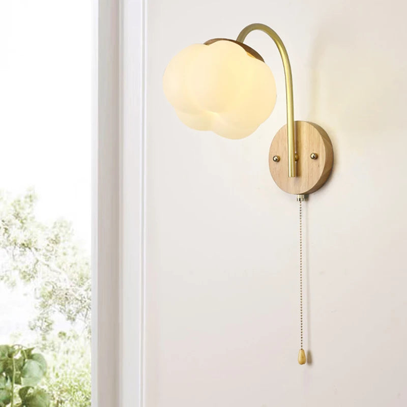 applique murale nordique en bois avec cordon interrupteur design coton - vue 4 sur 14