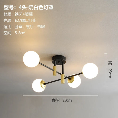 lustre nordique moderne led avec boules de verre - vue 19 sur 18