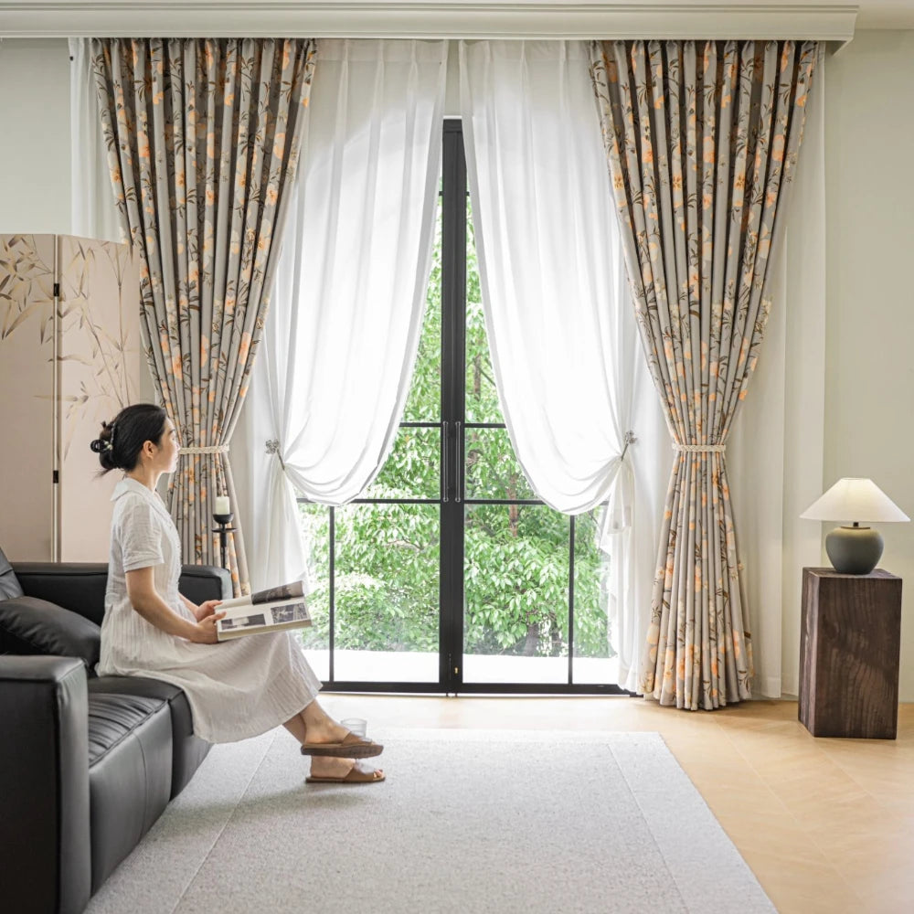 Rideau occultant moderne motif feuilles pour chambre salon - vue 4 sur 7