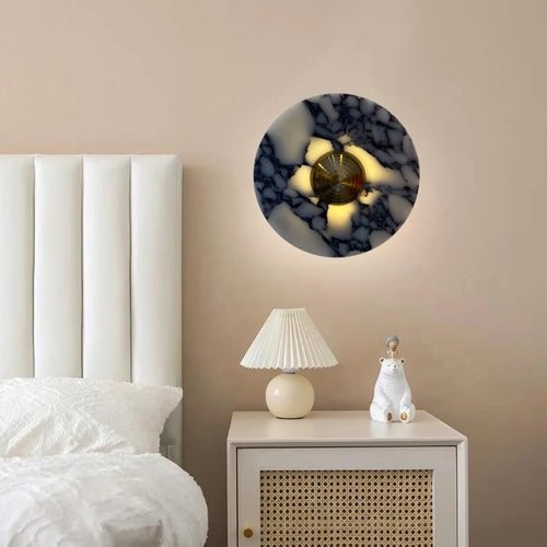 applique murale led en marbre naturel et métal doré éclairage d'ambiance 3000k - vue 4 sur 8