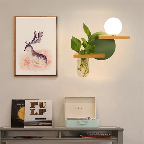 applique murale led en bois avec pot de plante nordique - vue 6 sur 23