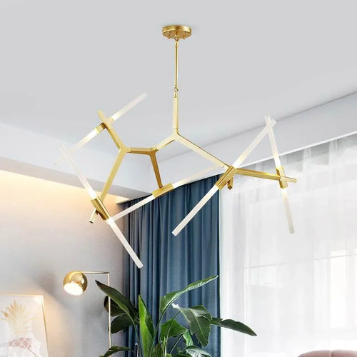 lustre moderne en verre led tube branche pour décoration suspendue - vue 3 sur 14