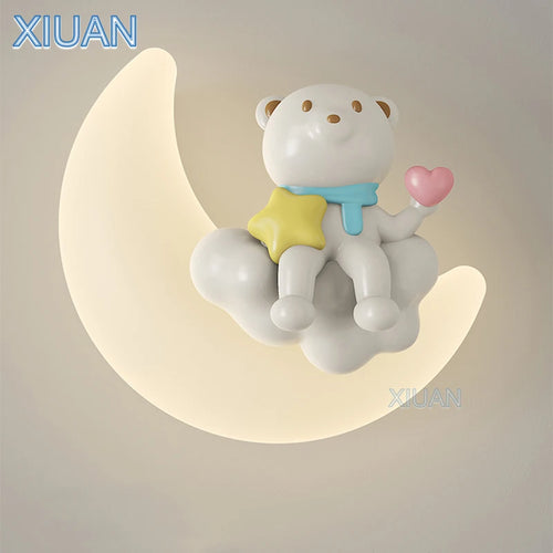 applique murale romantique lune ange ours fille enfant - vue 3 sur 11