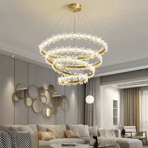 lustre en cristal k9 style nordique avec anneau en pétales et led - vue 2 sur 17
