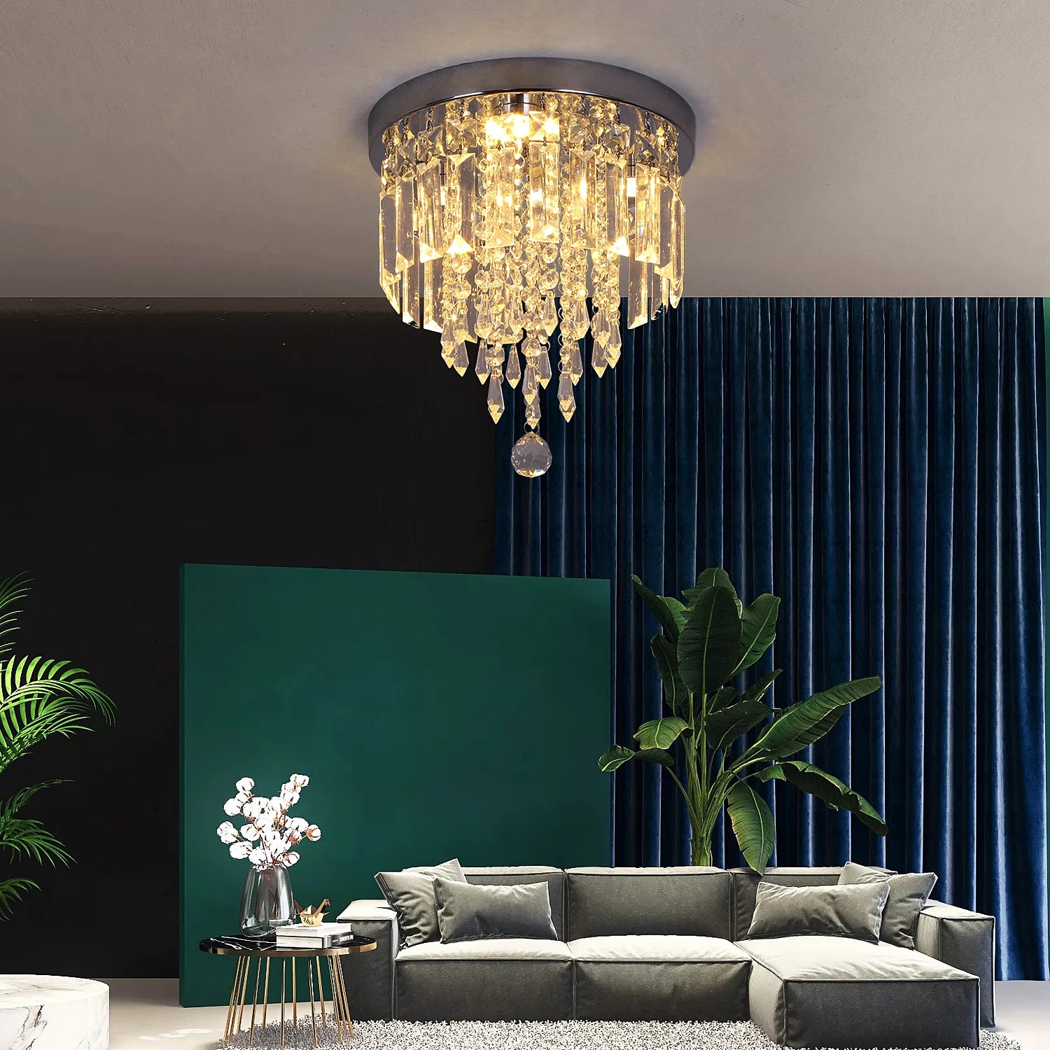 Plafonnier LED en cristal et acier inoxydable - vue 3 sur 10