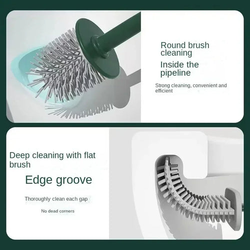 brosse de toilette multifonctionnelle sans perforation avec support en silicone - vue 5 sur 6