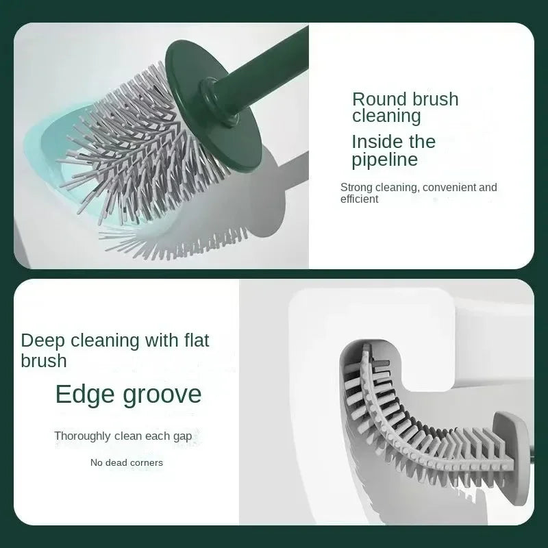 brosse de toilette multifonctionnelle sans perforation avec support en silicone - vue 4 sur 6