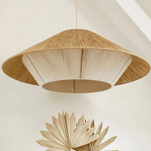 lustre en corde de chanvre éclairage suspendu en rotin décoratif - vue 2 sur 11