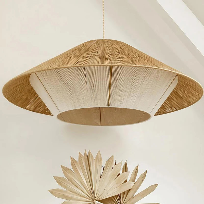 lustre en corde de chanvre éclairage suspendu en rotin décoratif - vue 2 sur 11