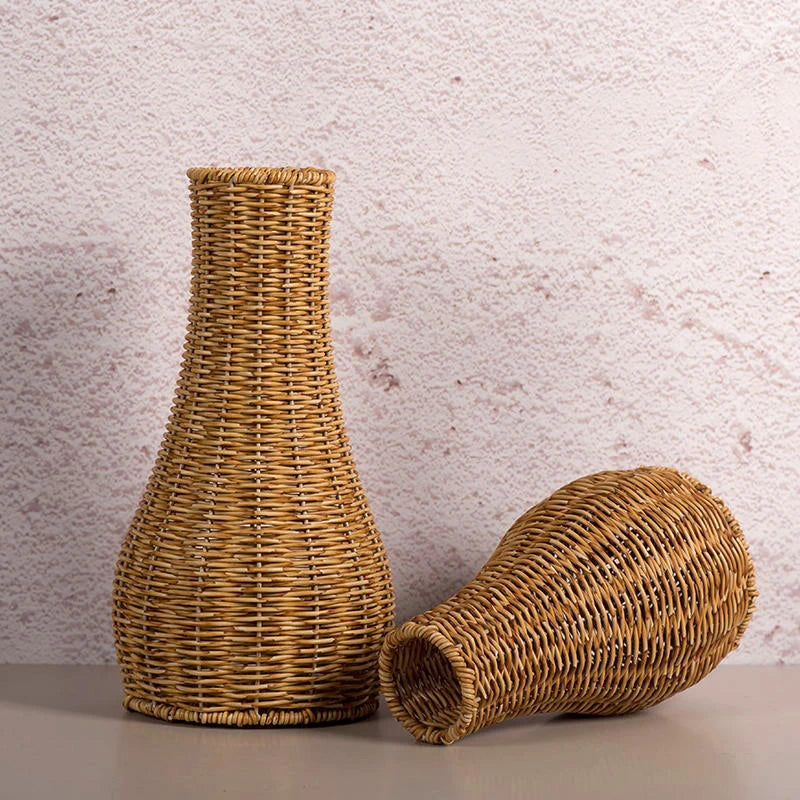 vase tissé à la main en imitation rotin pour fleurs et plantes décoratives - vue 3 sur 8