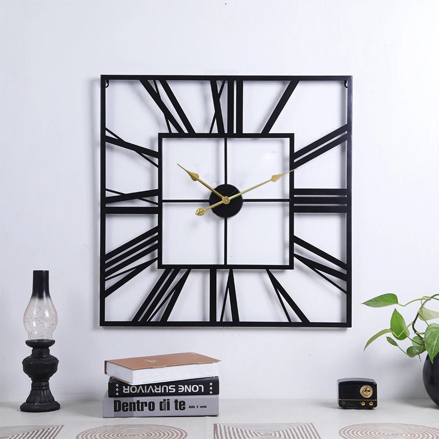 horloge murale moderne 3D rétro carrée chiffres romains décoration silencieuse - vue 2 sur 9