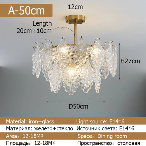 lustre moderne en verre 2023 feuilles gouttelette éclairage suspendu - vue 11 sur 12