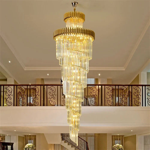 lustre led spirale luxe suspension cristal pour hauts plafonds - vue 6 sur 8