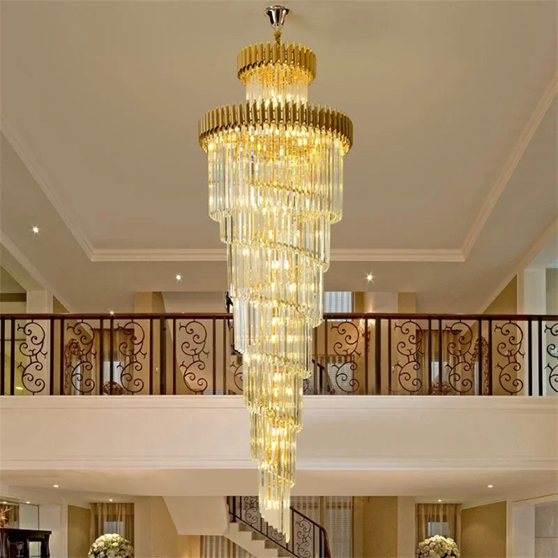 lustre led spirale luxe suspension cristal pour hauts plafonds - vue 5 sur 8