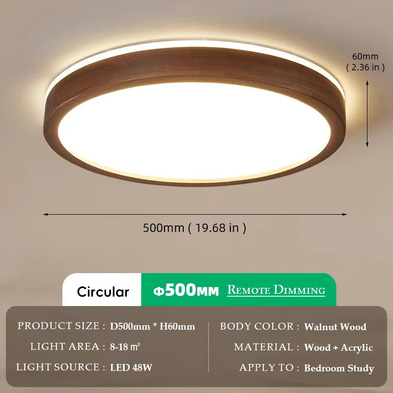 Walnut Wood Ceiling light, Wabi-sabi Simple Modern Vintage style, Bedroom lighting for Bathroom, Bedroom, dining room, Study - vue 11 sur 16