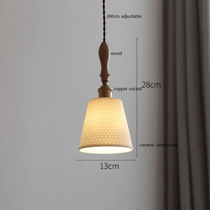 Suspension style japonais en céramique et bois de frêne vintage - vue 14 sur 29