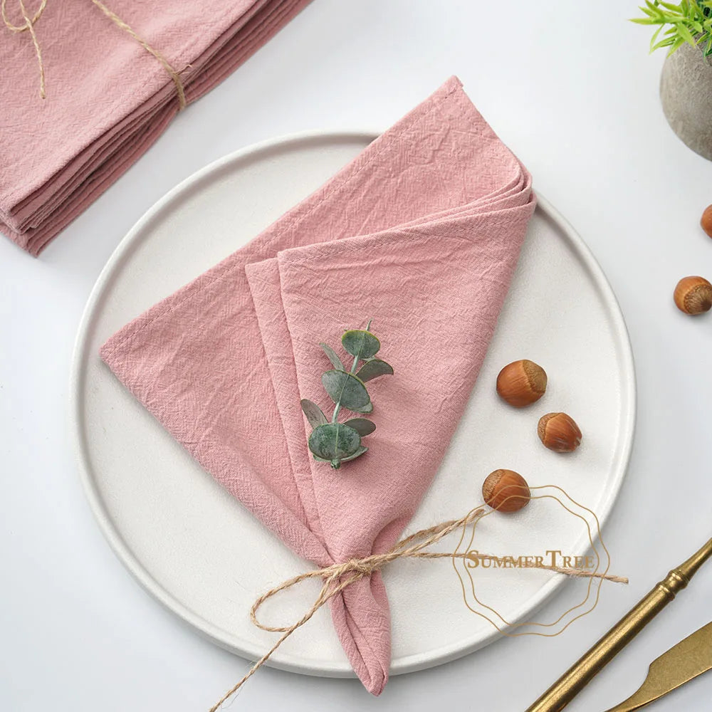 Serviette de table coton lavé vintage bord dentelle - vue 6 sur 7