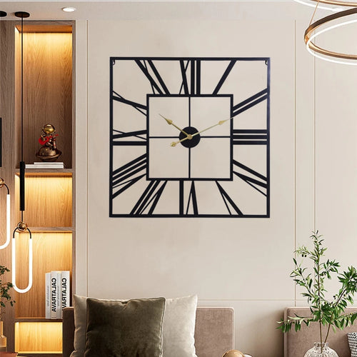 horloge murale moderne 3D rétro carrée chiffres romains décoration silencieuse - vue 3 sur 9