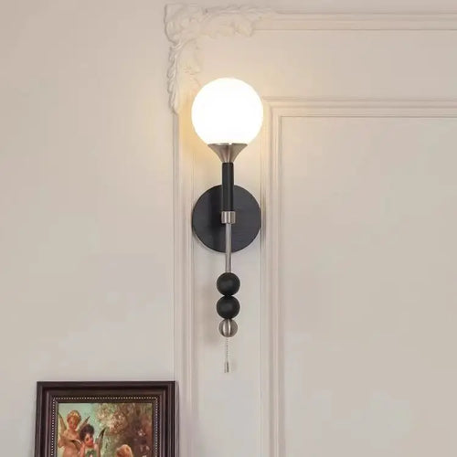 applique murale vintage en bois et verre avec interrupteur à câble - vue 4 sur 9