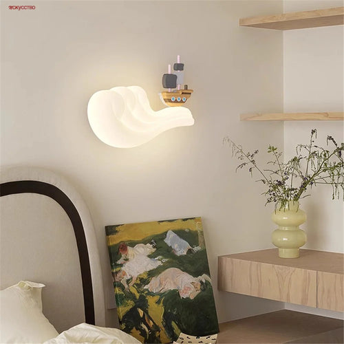 applique murale led baleine et voilier pour enfants avec couleurs changeantes - vue 2 sur 9
