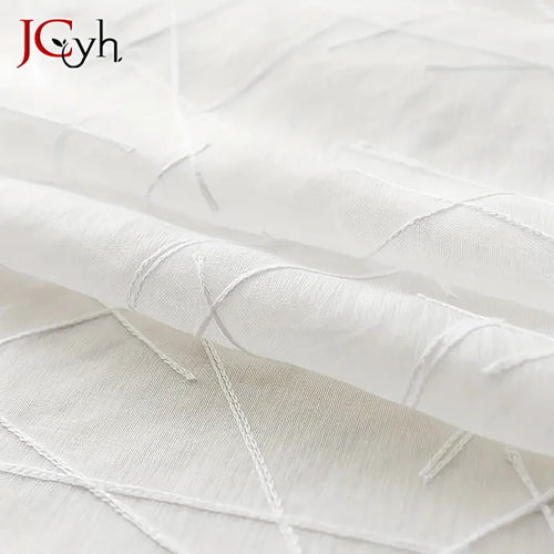 Voilage tulle a motifs rayures style moderne salon - vue 6 sur 7