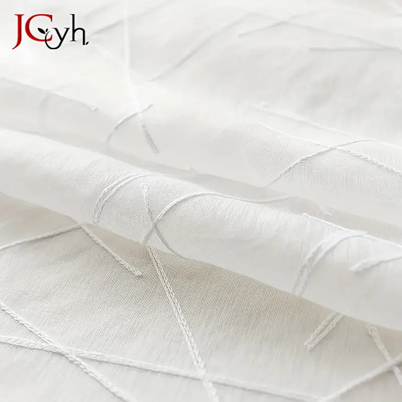 Voilage tulle a motifs rayures style moderne salon - vue 5 sur 7