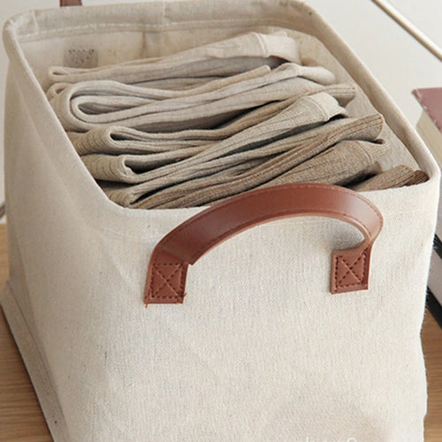 panier pliable en coton et lin pour rangement divers - vue 5 sur 9