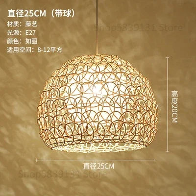 lustre en rotin tissé à la main style chinois moderne - vue 15 sur 14