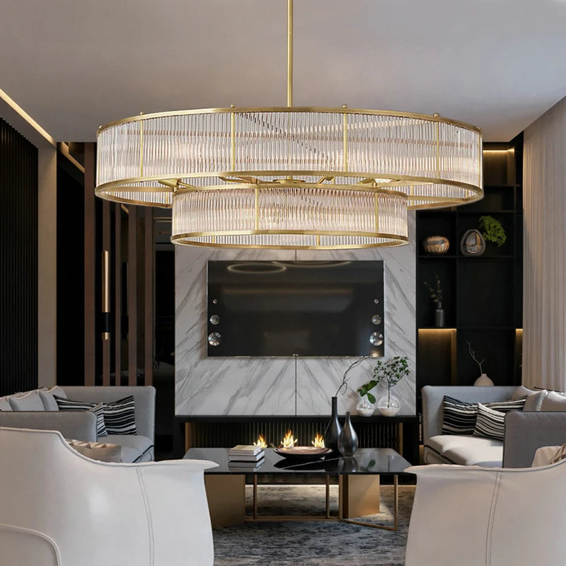 lustre led style loft américain en métal et tubes de verre - vue 3 sur 14