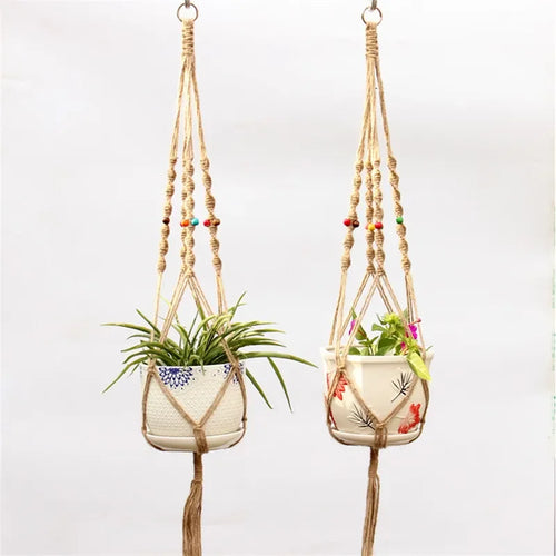 panier suspendu en corde de chanvre pour plantes décoratives - vue 4 sur 16