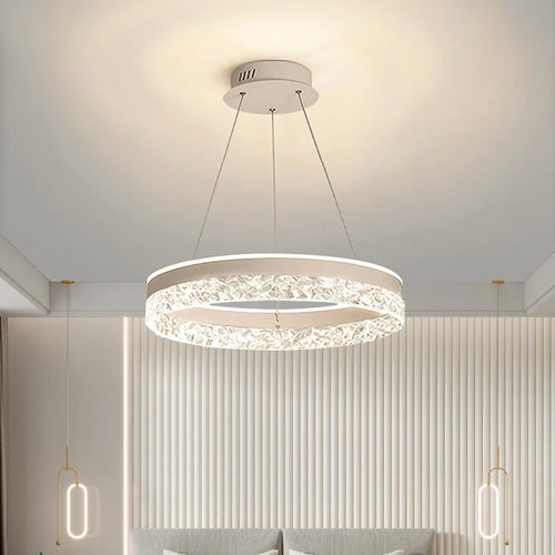 plafonnier led suspendu design minimaliste avec anneaux en cristal - vue 7 sur 9