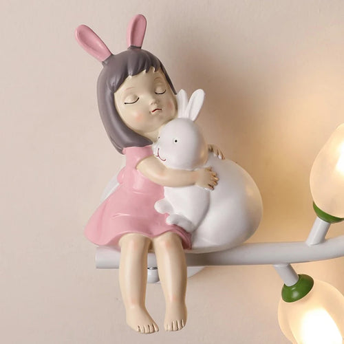applique murale fille lapin g4 led fleur - vue 3 sur 22