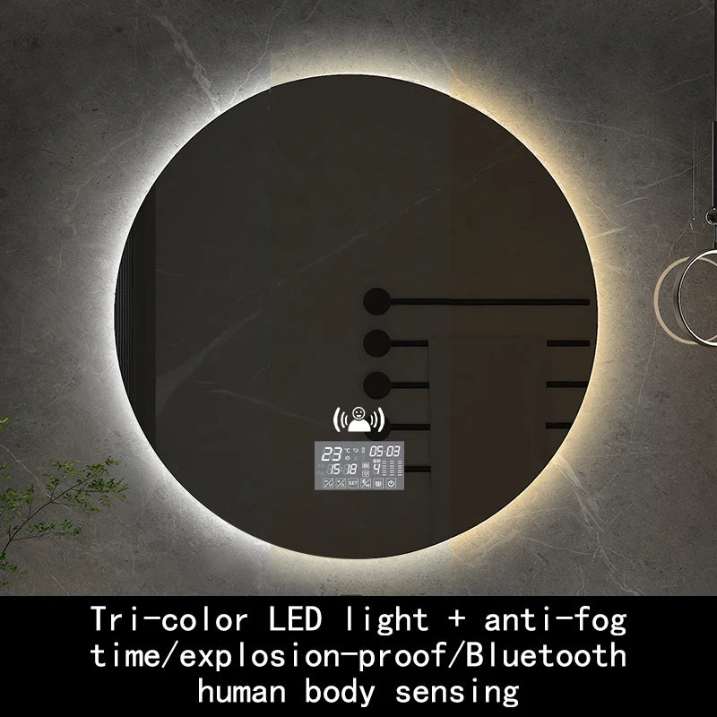 miroir rond avec rétroéclairage réglable et antibuée décoratif - vue 20 sur 24