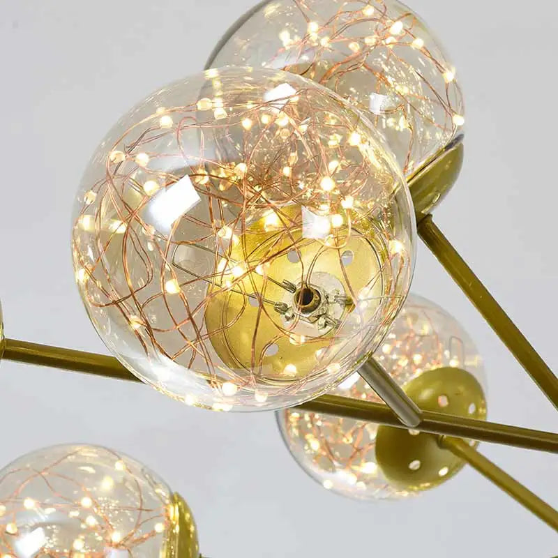 lustre moderne en forme d'étoile avec abat-jour en verre décoratif - vue 5 sur 24