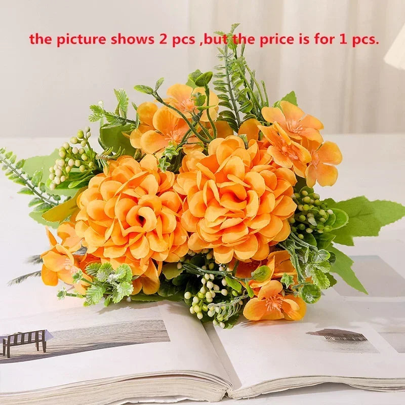 bouquet de chrysanthèmes en soie pour décoration de jardin - vue 7 sur 13