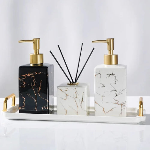 bouteille en céramique pour désinfectant et gel douche - vue 5 sur 26