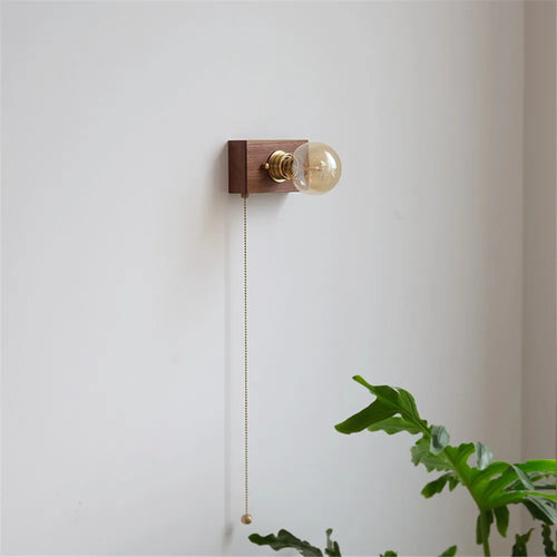 applique murale vintage en noyer avec interrupteur à tirette - vue 6 sur 14