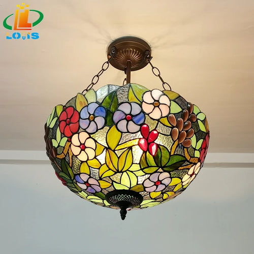 lustre en forme de raisin style tiffany à fleurs américaines - vue 3 sur 6