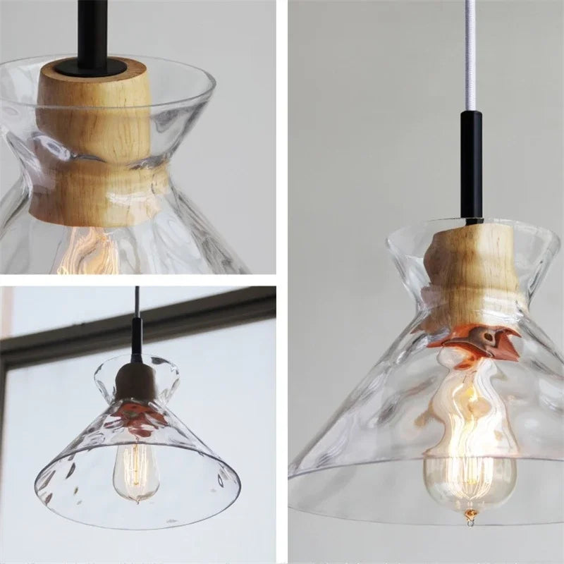 lustre moderne en bois et verre pour décoration nordique - vue 6 sur 9