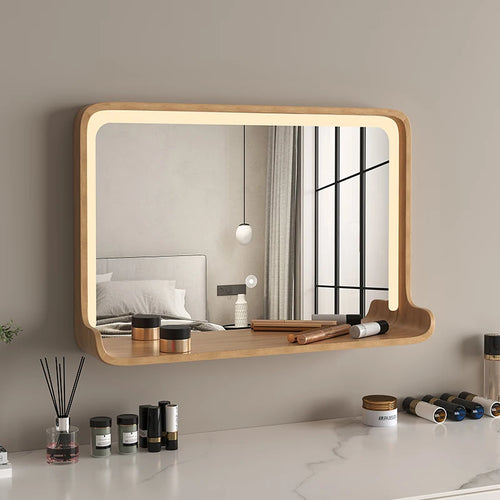 miroir en bois massif avec éclairage led et fixation murale - vue 2 sur 29