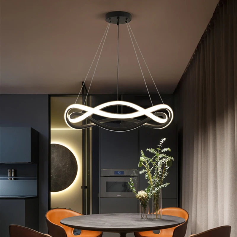lustre à anneau géométrique led design simple créatif en aluminium - vue 3 sur 12