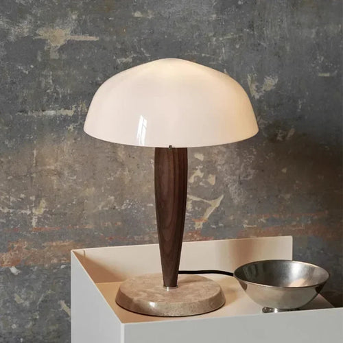 Denmark&Traraditino Herman SHY3 Walnut Wood Desk Lamp Table Light Marble Base Glass Shade - vue 3 sur 7