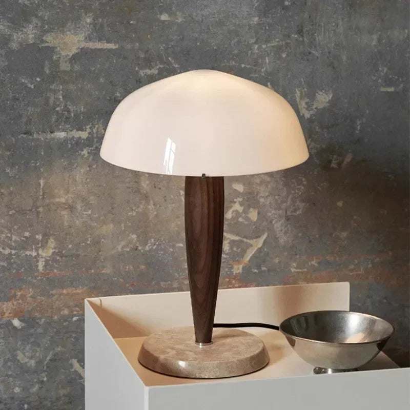 Denmark&Traraditino Herman SHY3 Walnut Wood Desk Lamp Table Light Marble Base Glass Shade - vue 2 sur 7