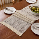 Chemin de table bohème nordique tissé pompons artisanaux