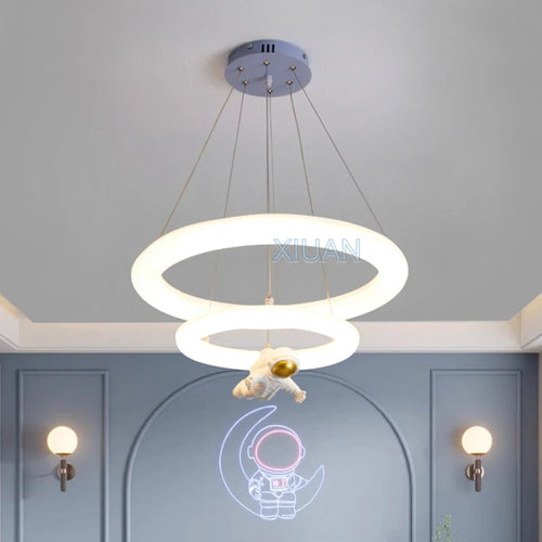 Creative Children's Room Pendant Lamps 360 Degree Lighting Annular Sconces Unicorn Astronaut Bedroom Hanging Light Pink Blue - vue 4 sur 9