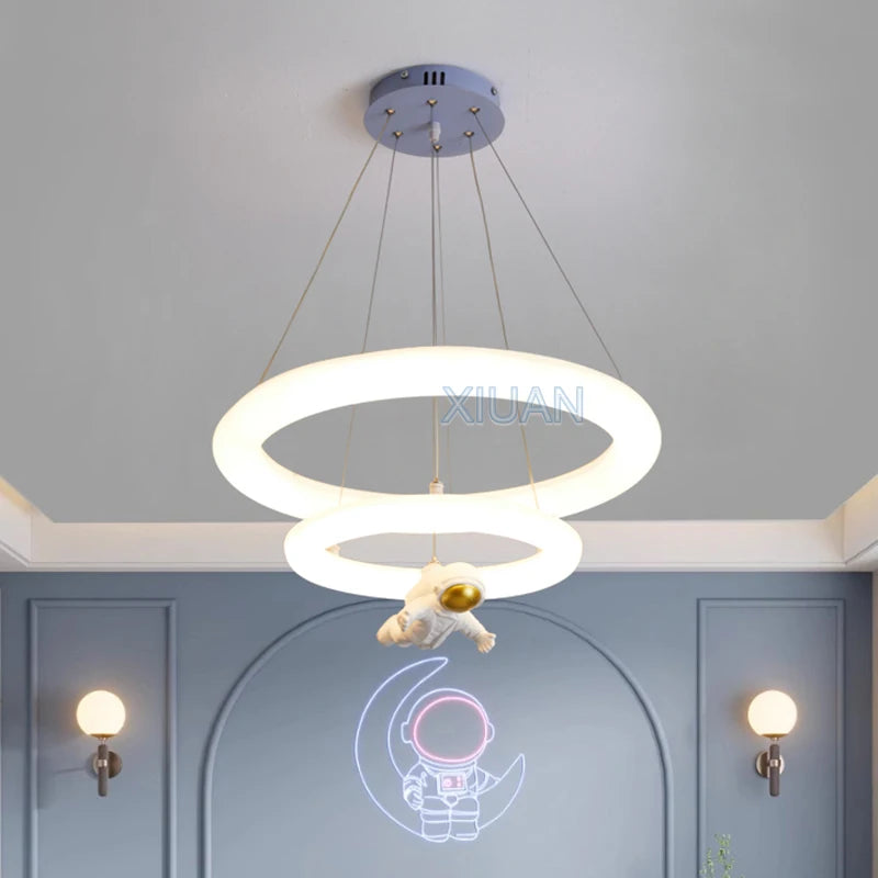 Creative Children's Room Pendant Lamps 360 Degree Lighting Annular Sconces Unicorn Astronaut Bedroom Hanging Light Pink Blue - vue 3 sur 9