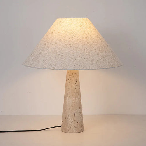 Off White Stone Table Lamp Fabric Shade Desk Light with Changeable Bulb - vue 4 sur 8