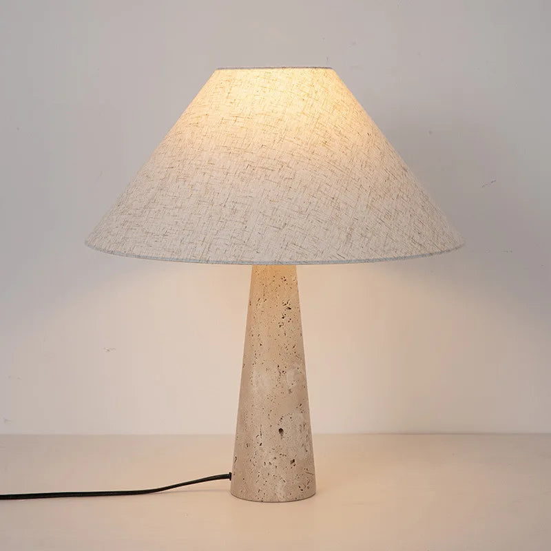 Off White Stone Table Lamp Fabric Shade Desk Light with Changeable Bulb - vue 3 sur 8