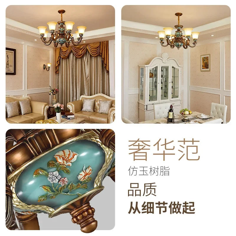 European style bedroom light, living room resin chandelier, LED glass and iron art chandelier - vue 4 sur 12